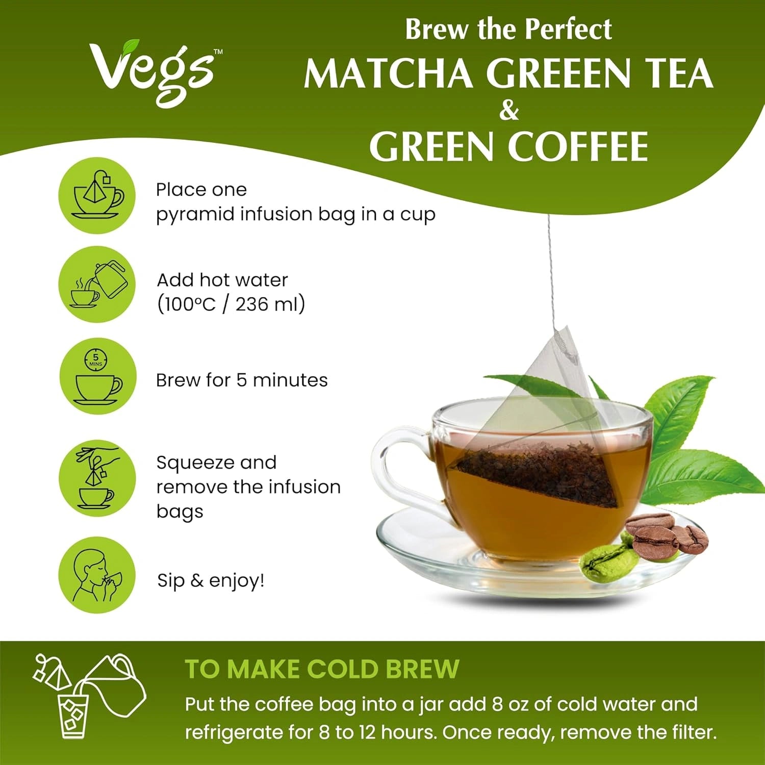Matcha Green Tea and Coffee Tea Bags