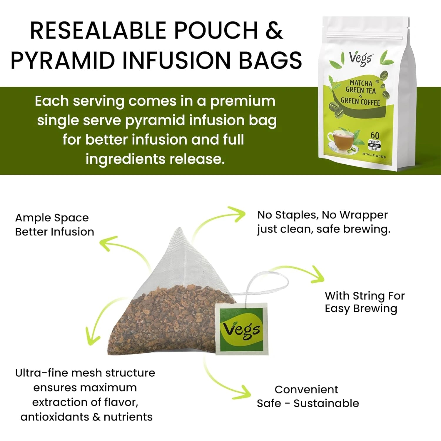 Matcha Green Tea and Coffee Tea Bags