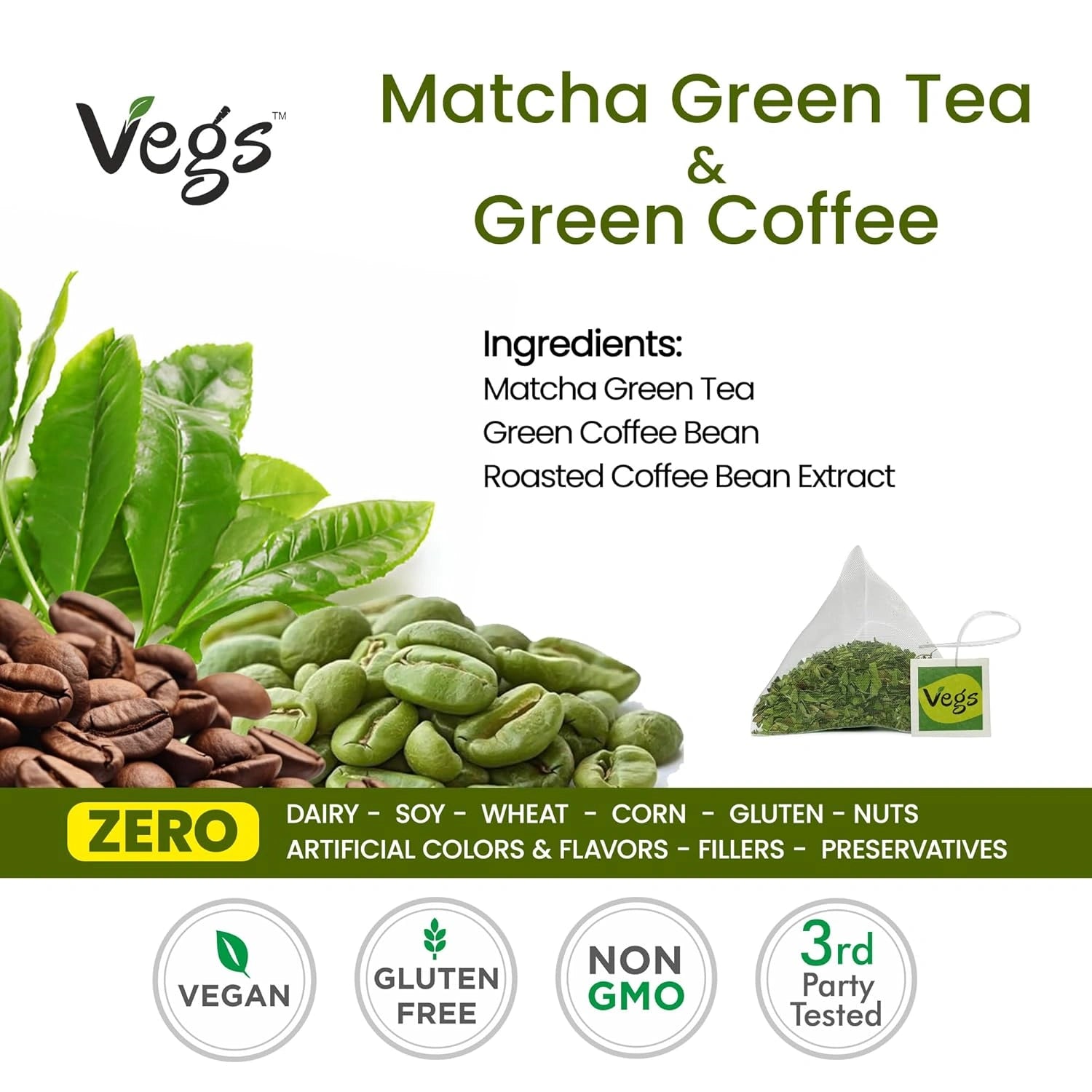 Matcha Green Tea and Coffee Tea Bags